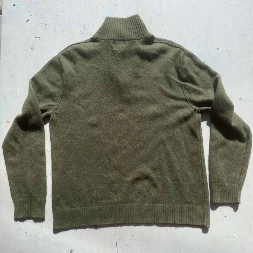 Men's Banana Republic Sweater Green Solid L Preppy Luxury Cashmere Zip HOLE City